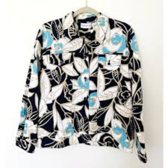 Alfred Dunner Stylish Blue and White Patterned Jacket Floral Design Size 12 - Picture 1 of 5